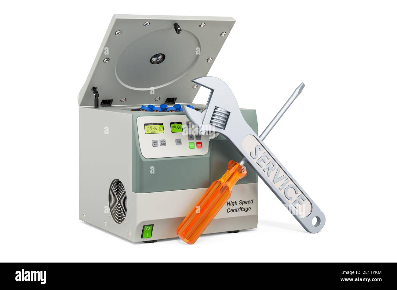 Service and repair of laboratory centrifuge, 3D rendering isolated on