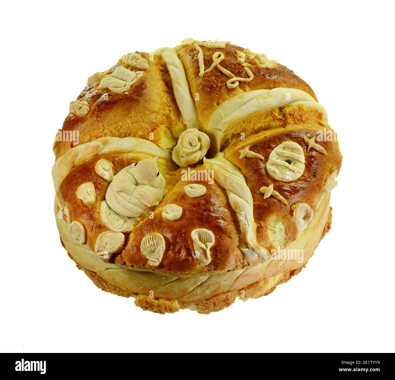 Homemade decorated Serbian slava bread isolated on white background
