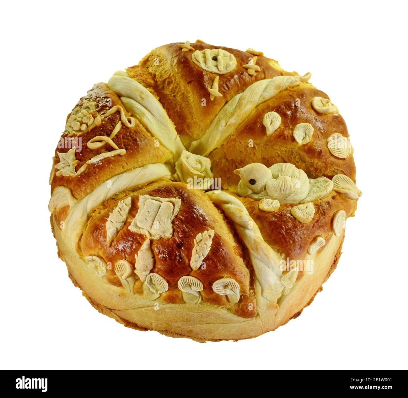 Homemade decorated Serbian slava bread isolated on white background
