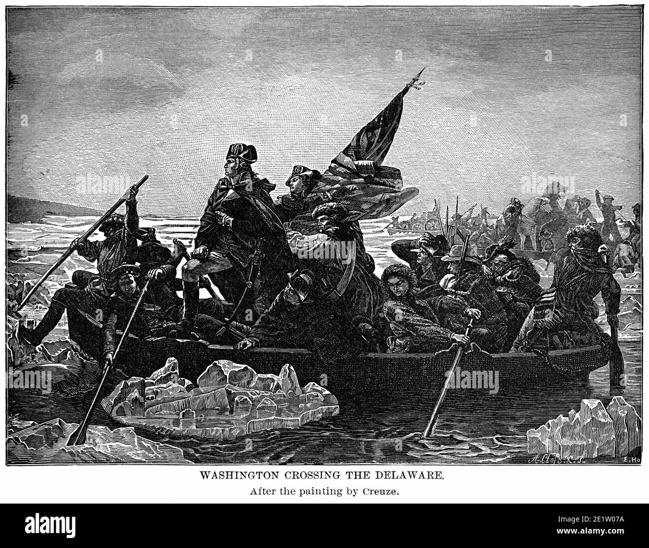 Washington Crossing the Delaware, Illustration, Ridpath's History of the World, Volume III, by John Clark Ridpath, LL. D., Merrill & Baker Publishers, New York, 1897 Stock Photo