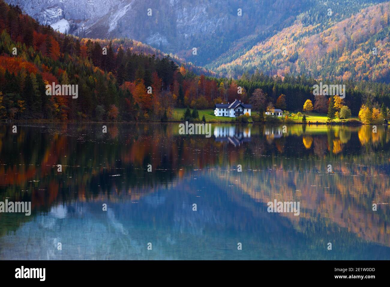 landscape with a beautiful mountain lake with reflection. autumn Stock ...