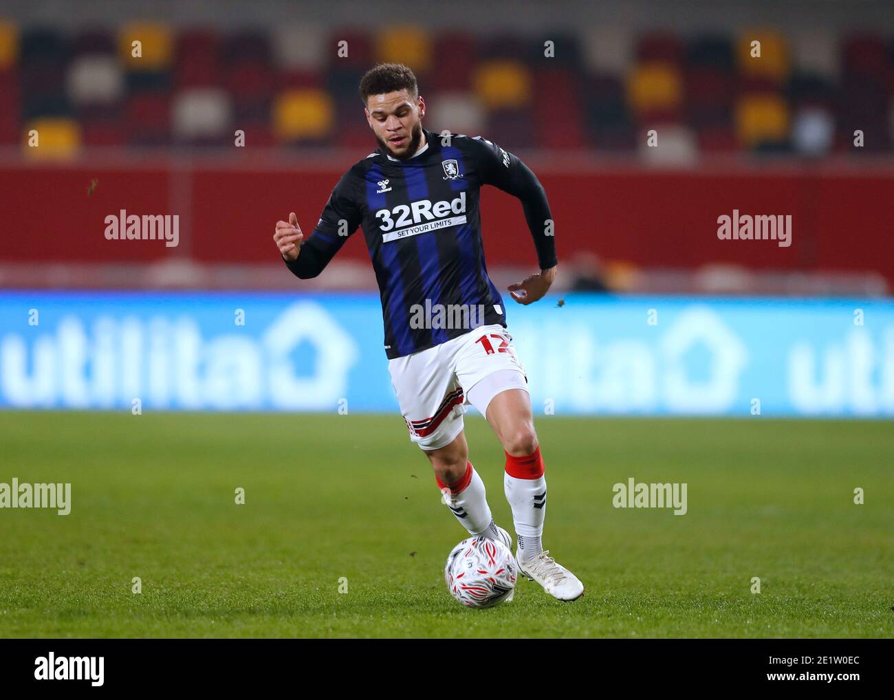 Brentford Community Stadium, London, UK. 9th Jan, 2021. English FA Cup Football, Brentford FC versus Middlesbrough; Marcus Browne of Middlesbrough Credit: Action Plus Sports/Alamy Live News Stock Photo
