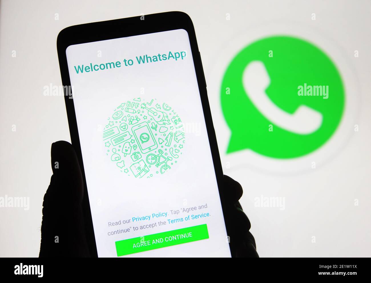 Ukraine. 9Th Jan, 2021. In This Photo Illustration A Whatsapp Privacy Policy Seen On A Smartphone Screen In Front Of The Whatsapp Logo.In January 2021, Whatsapp Announced A New Privacy Policy That