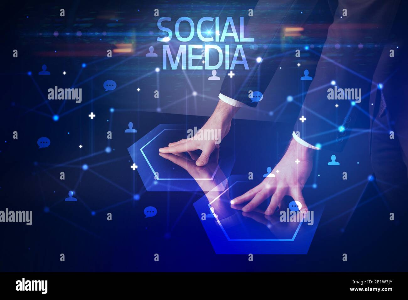 Navigating social networking with SOCIAL MEDIA inscription, new media concept Stock Photo