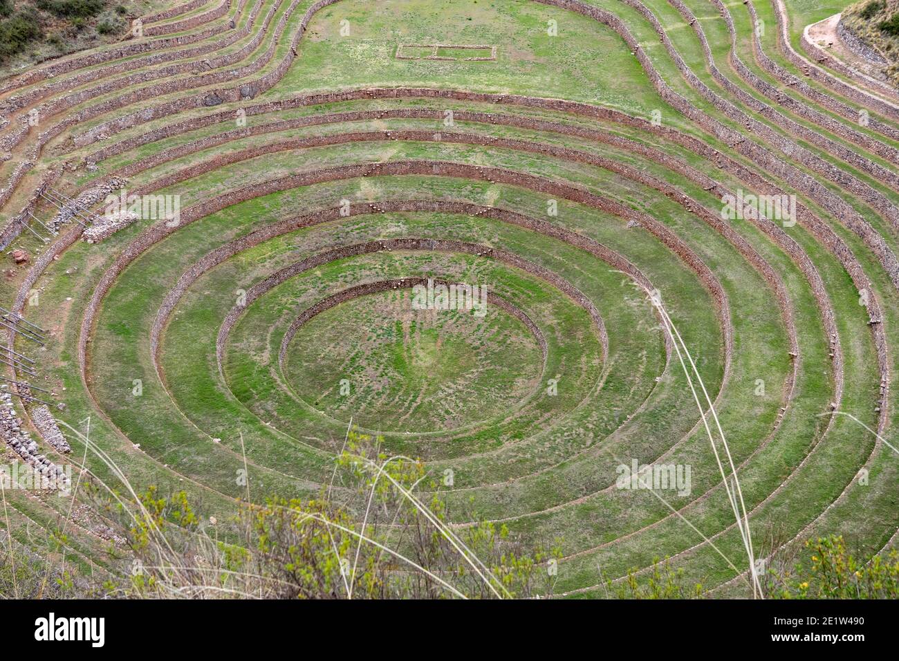 Incan archaeological site of Moray in Sacred Valley of Peru Stock Photo