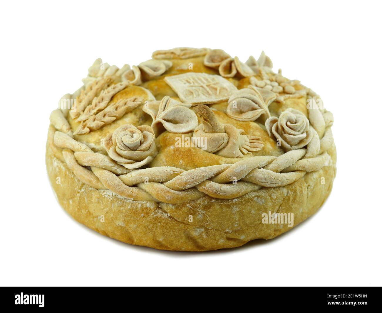 Homemade decorated Serbian slava bread isolated on white background
