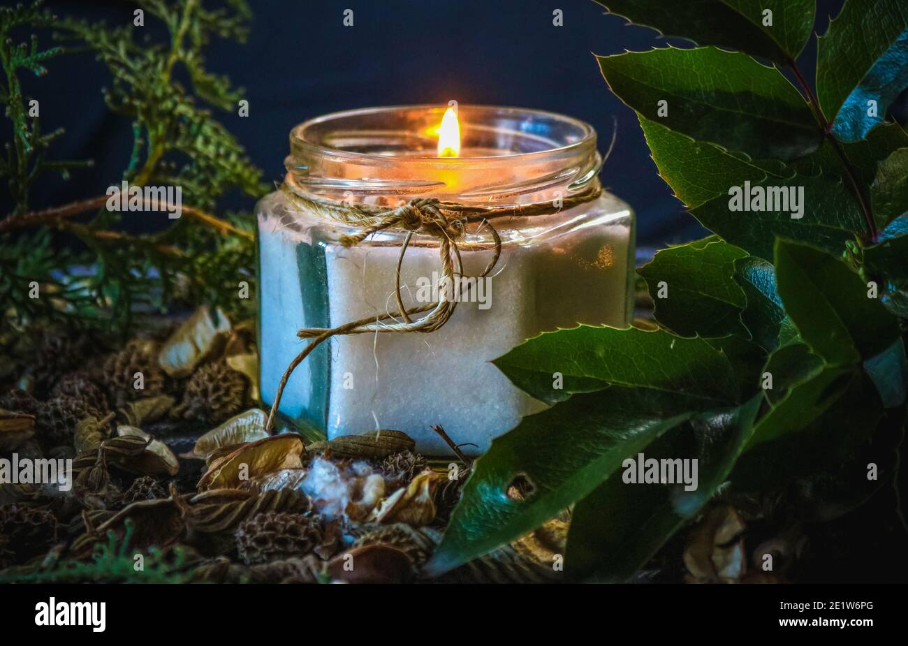 Candle light with decorations indoors Stock Photo Alamy