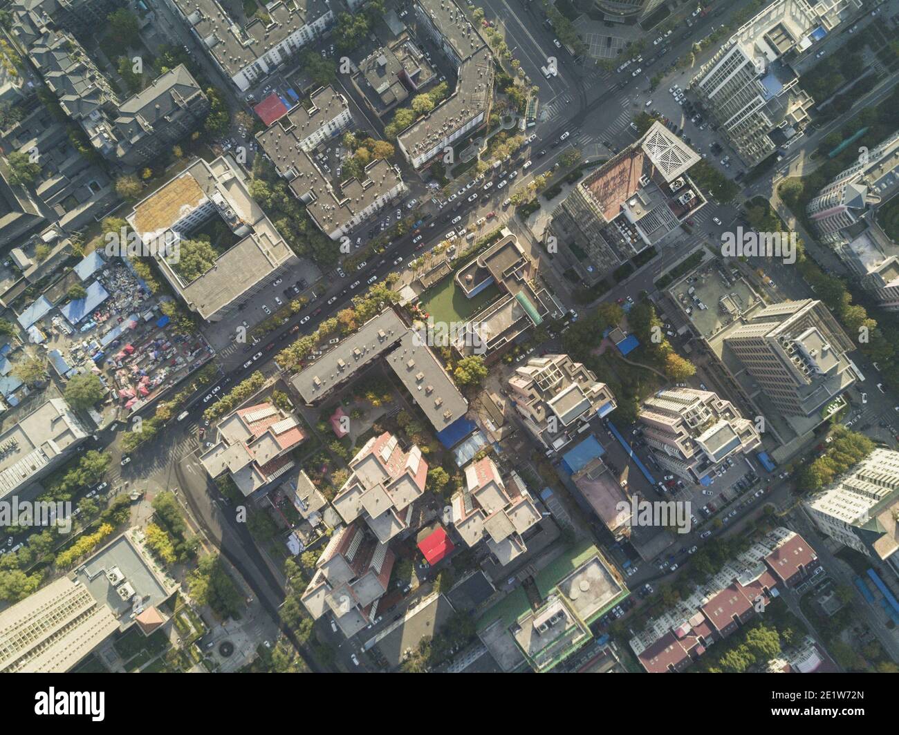 Aerial view of the city skyline with buildings and high rises on a day ...