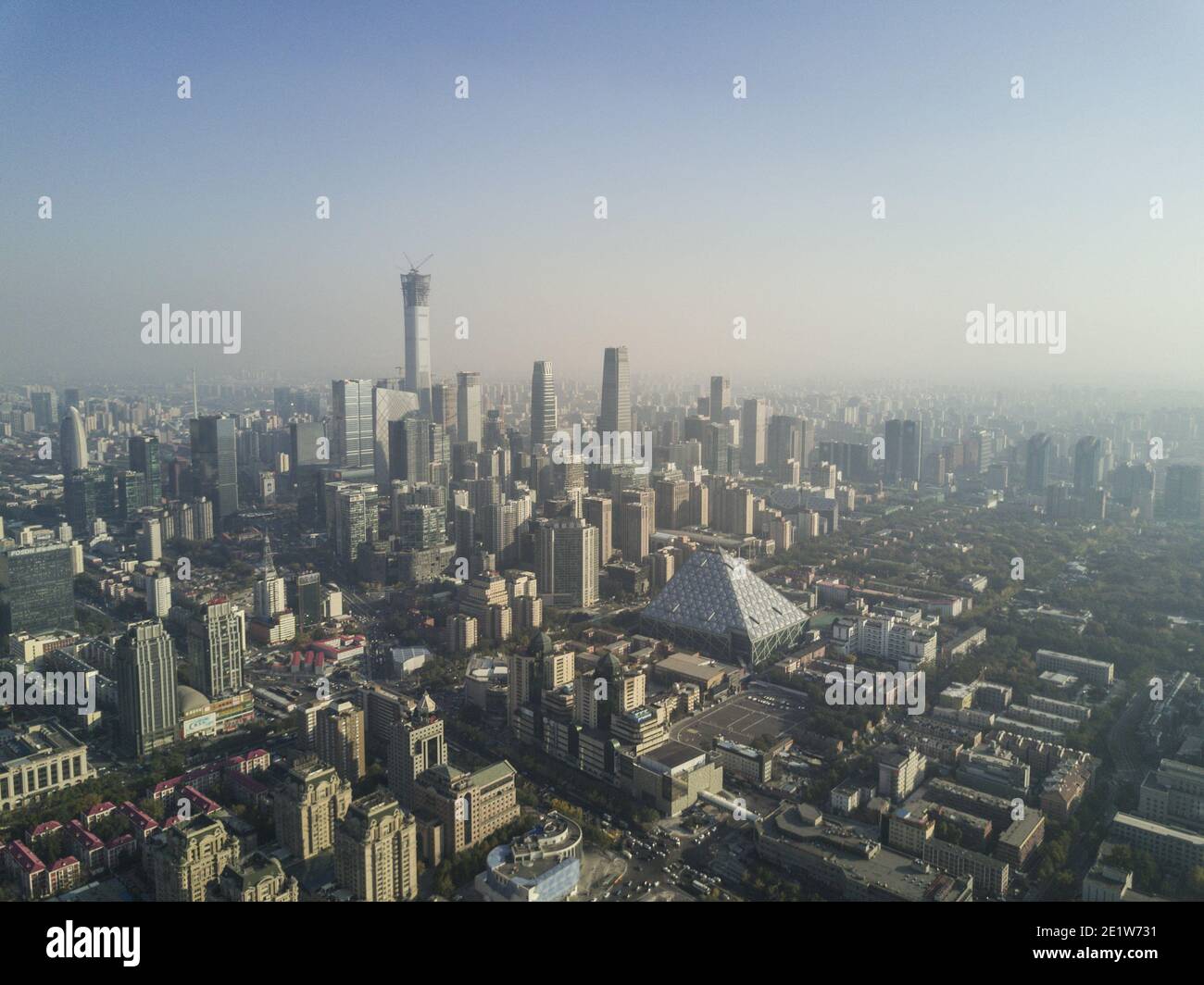 Aerial view of the city skyline with buildings and high rises on a day ...