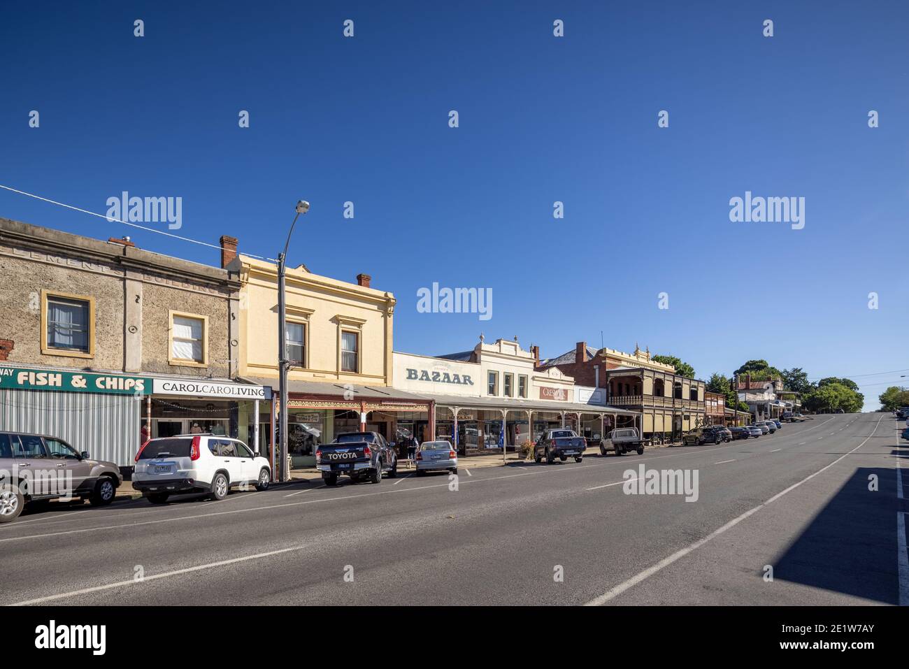 Looking up the main street in Beechworth, Victoria, Australia. Stock Photo