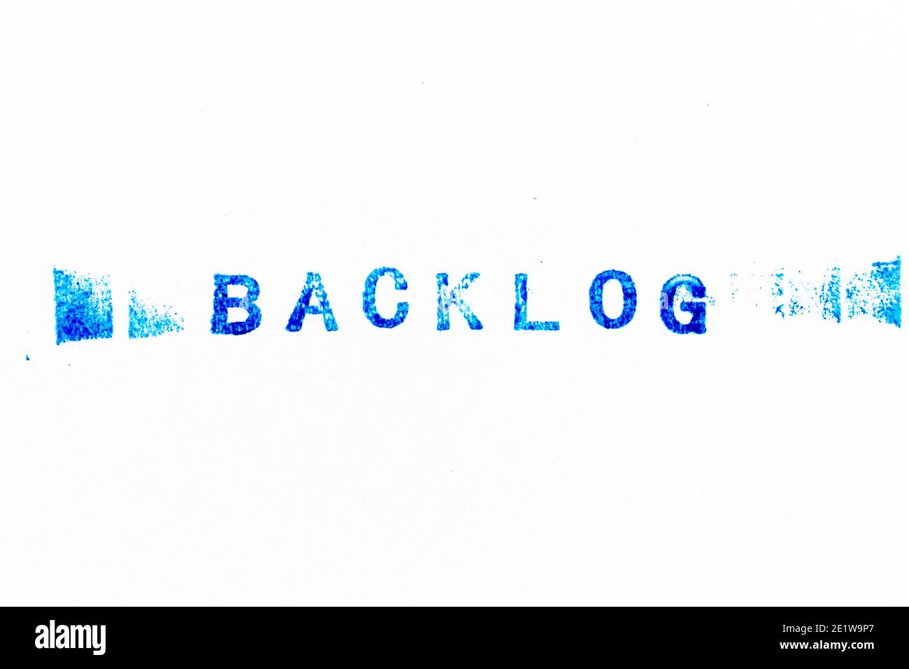Blue color ink of rubber stamp in word backlog on white paper ...