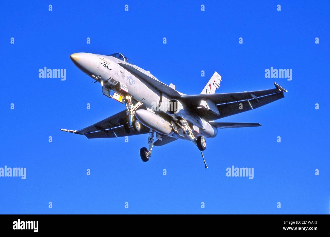 McDonnell Douglas--Boeing F/A 18 Hornet Multi-role Navy-Marine carrier capable fighter/attack airplane. Stock Photo