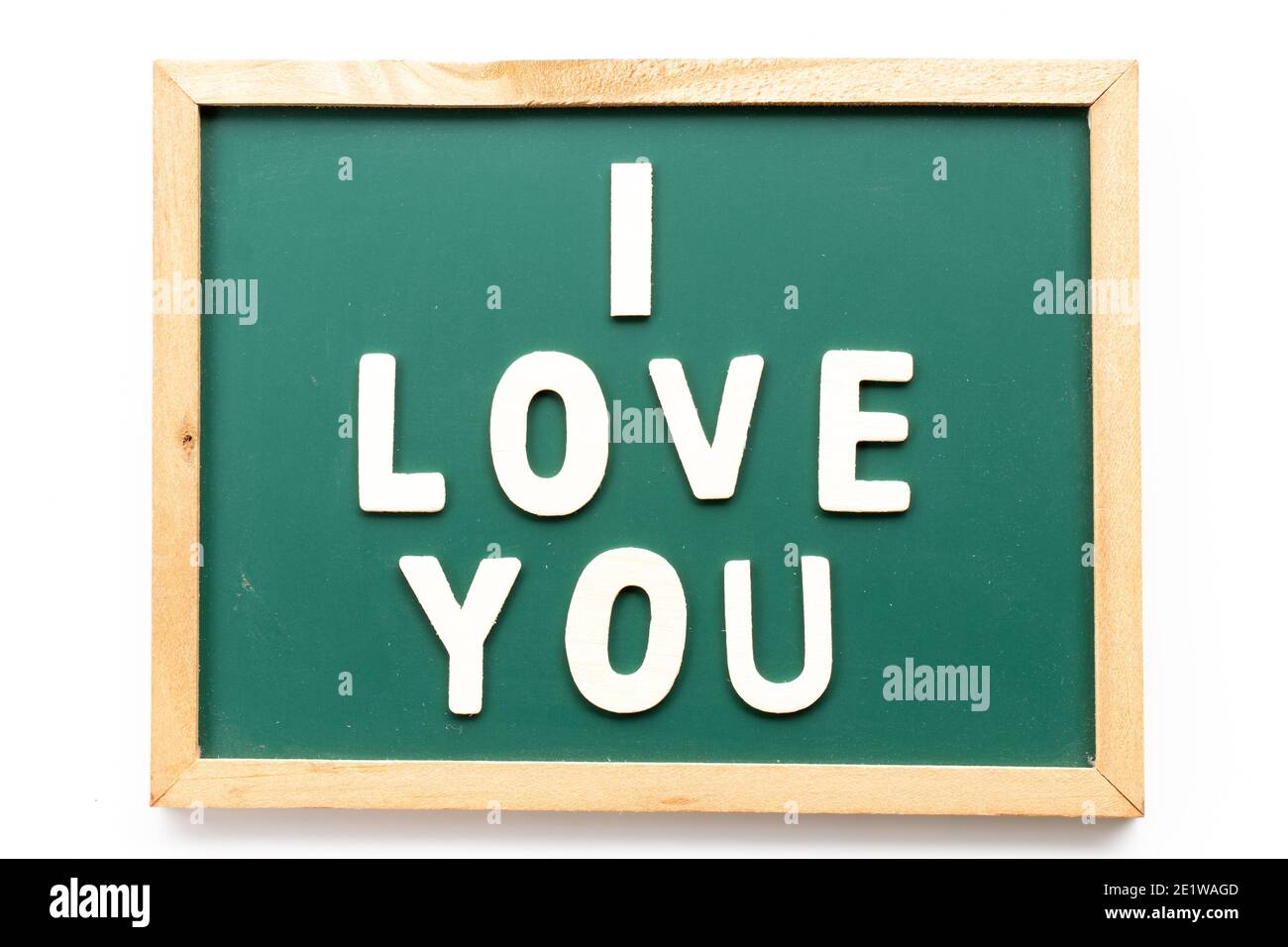 Alphabet letter in word I love you in blackboard on white background