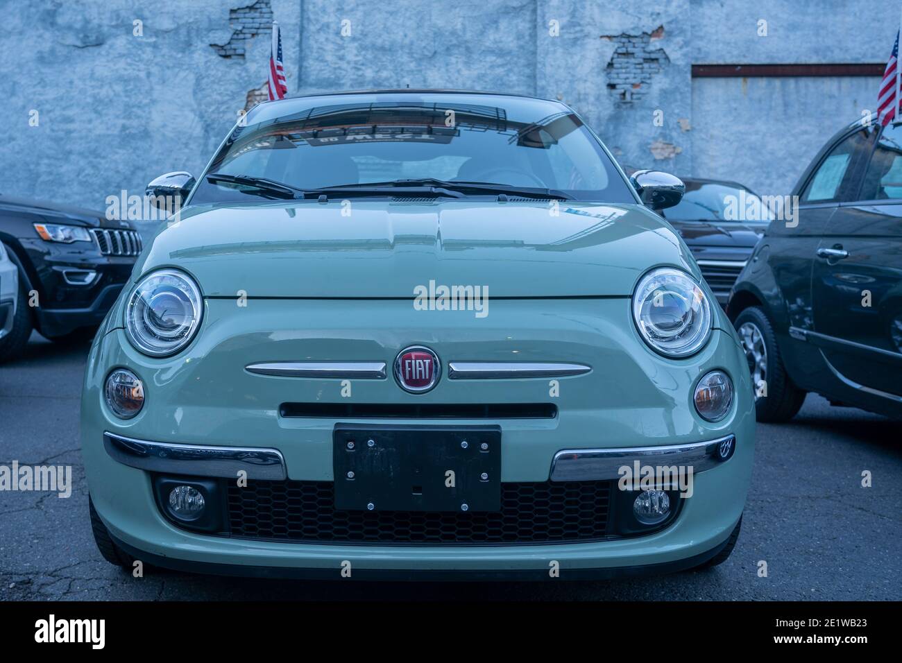 NEW YORK, NY JANUARY 07, 2021 Fiat 500 automobile sits inside a