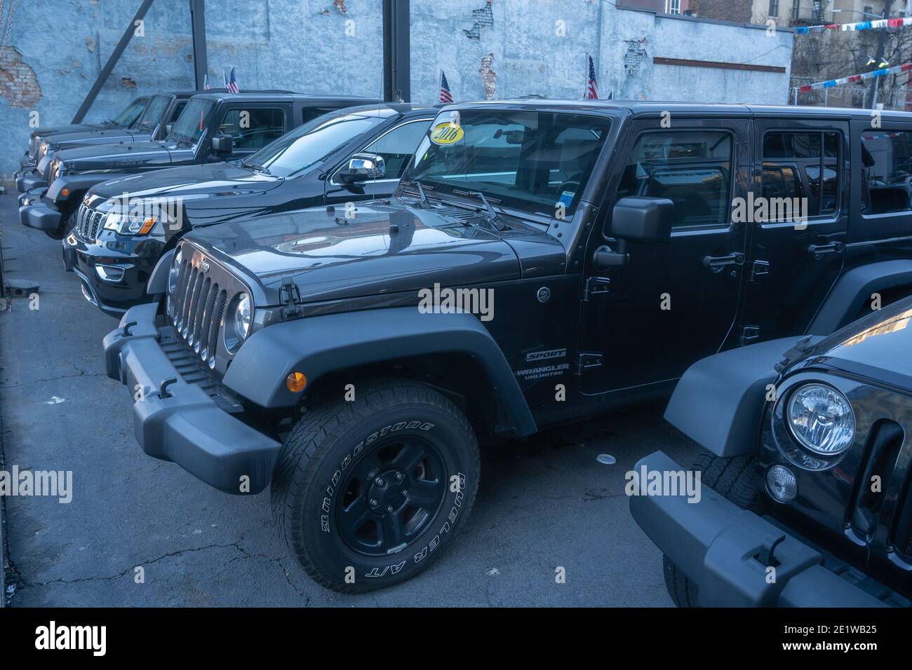 NEW YORK, NY JANUARY 07, 2021 Jeep automobiles sit inside a Chrysler