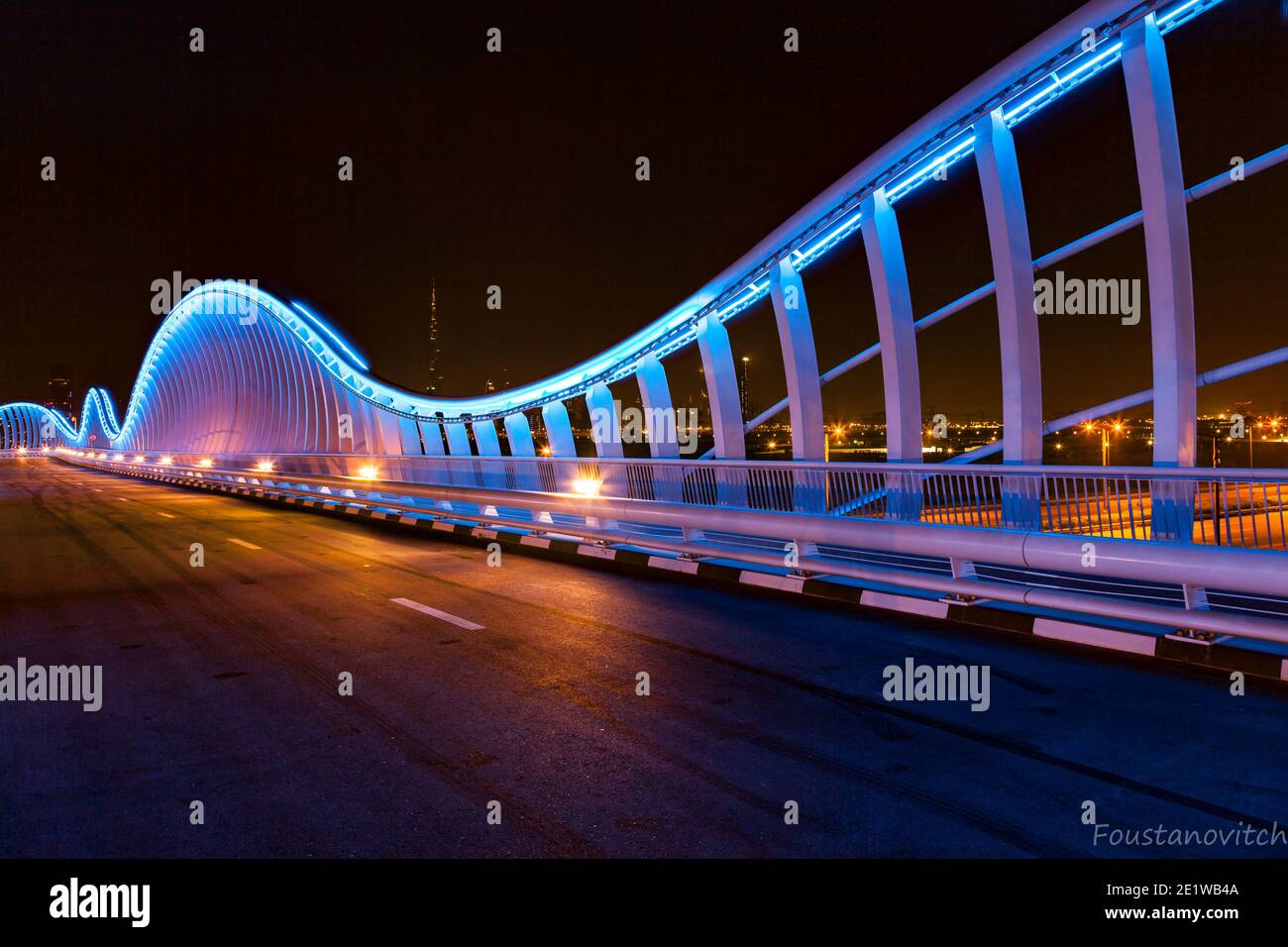 United Arab Emirates,Dubai, View of Meydan bridge by night,23rd of september 2016 Stock Photo
