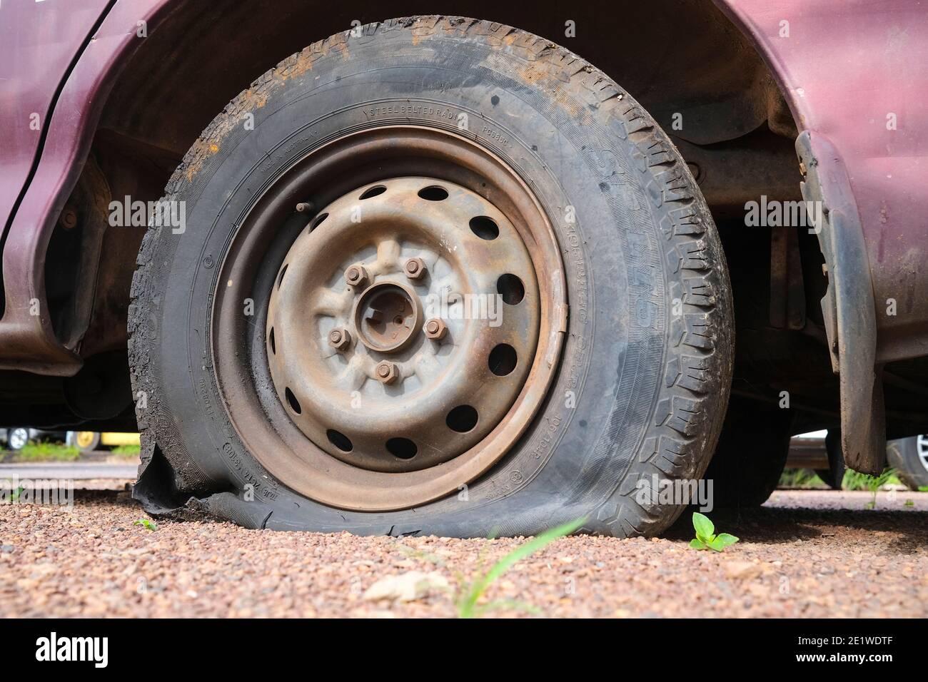 Flat tyre Stock Photo
