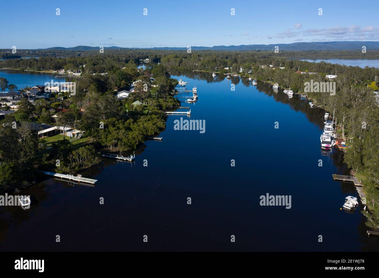 Aerial view of waterfront houses at Dora Creek, Lake Macquarie, NSW, Australia Stock Photo