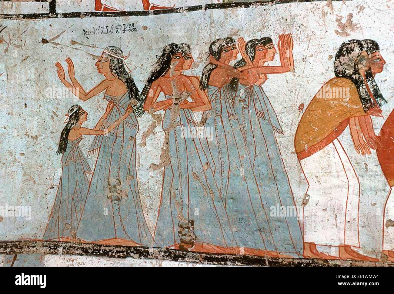 5974. Women mourning, wall painting, tomb of Ameneminet, Egypt, 1400-1200 BC. Stock Photo