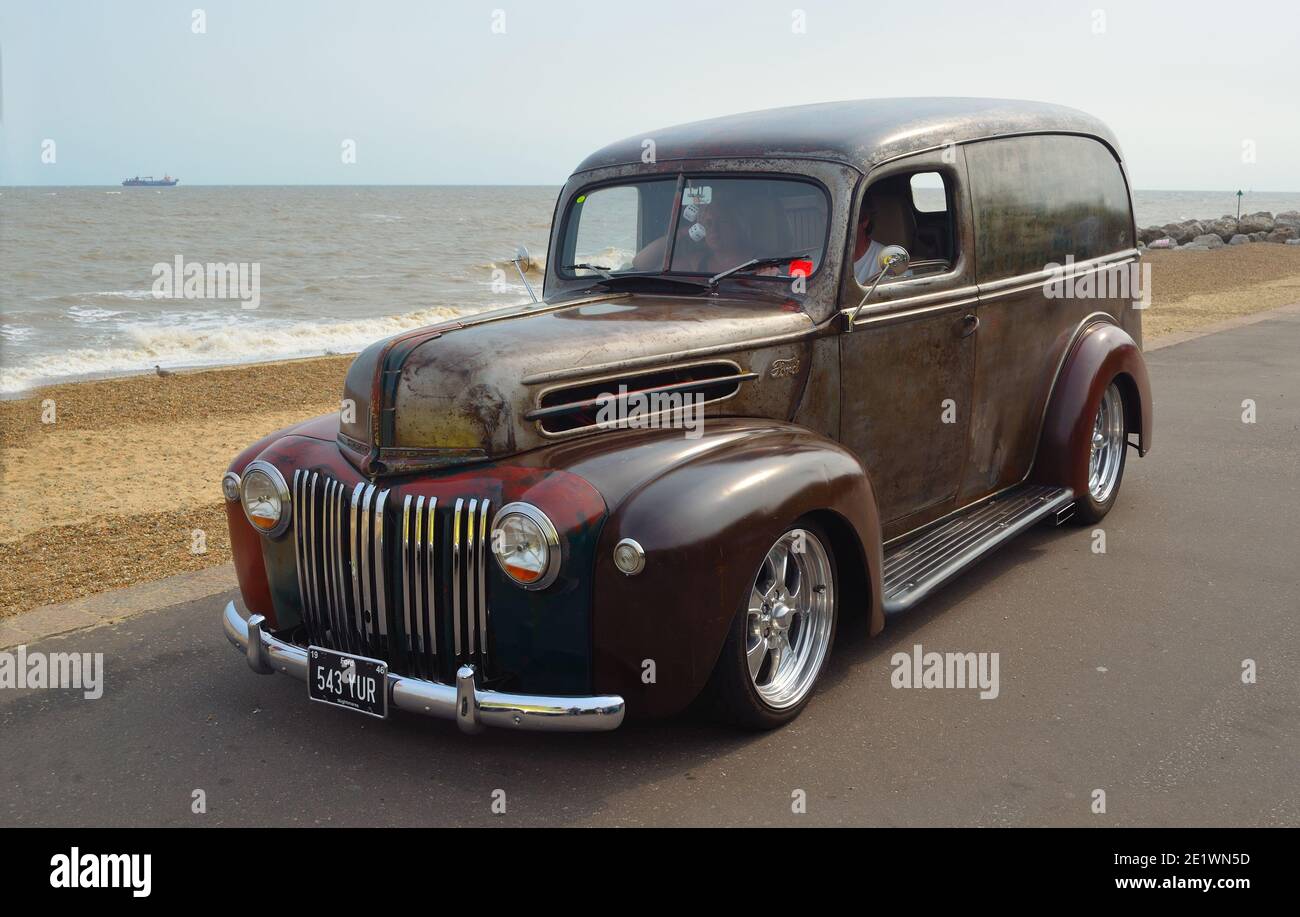 Classic Ford Van  on seafront promenade. Stock Photo