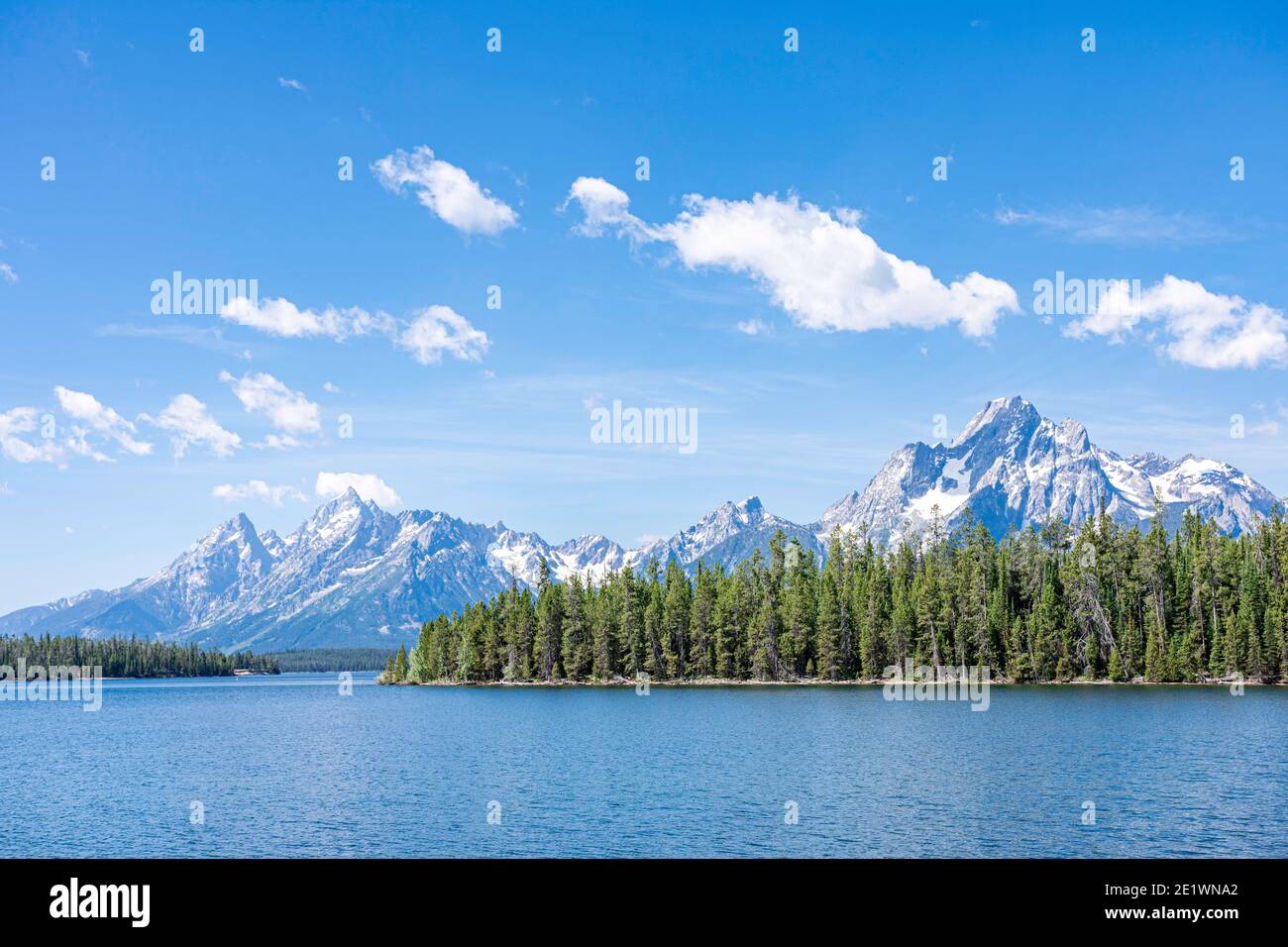 Grant Teton National Park, jagged mountain peaks by Jackson Lake Stock Photo