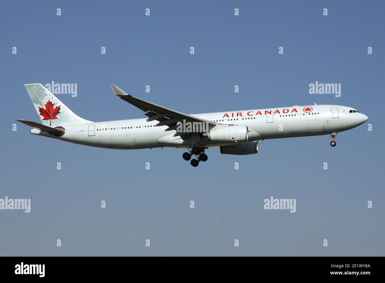 Air Canada Airbus A330-300 with registration C-GFAF on short final for runway 01 of Brussels Airport. Stock Photo
