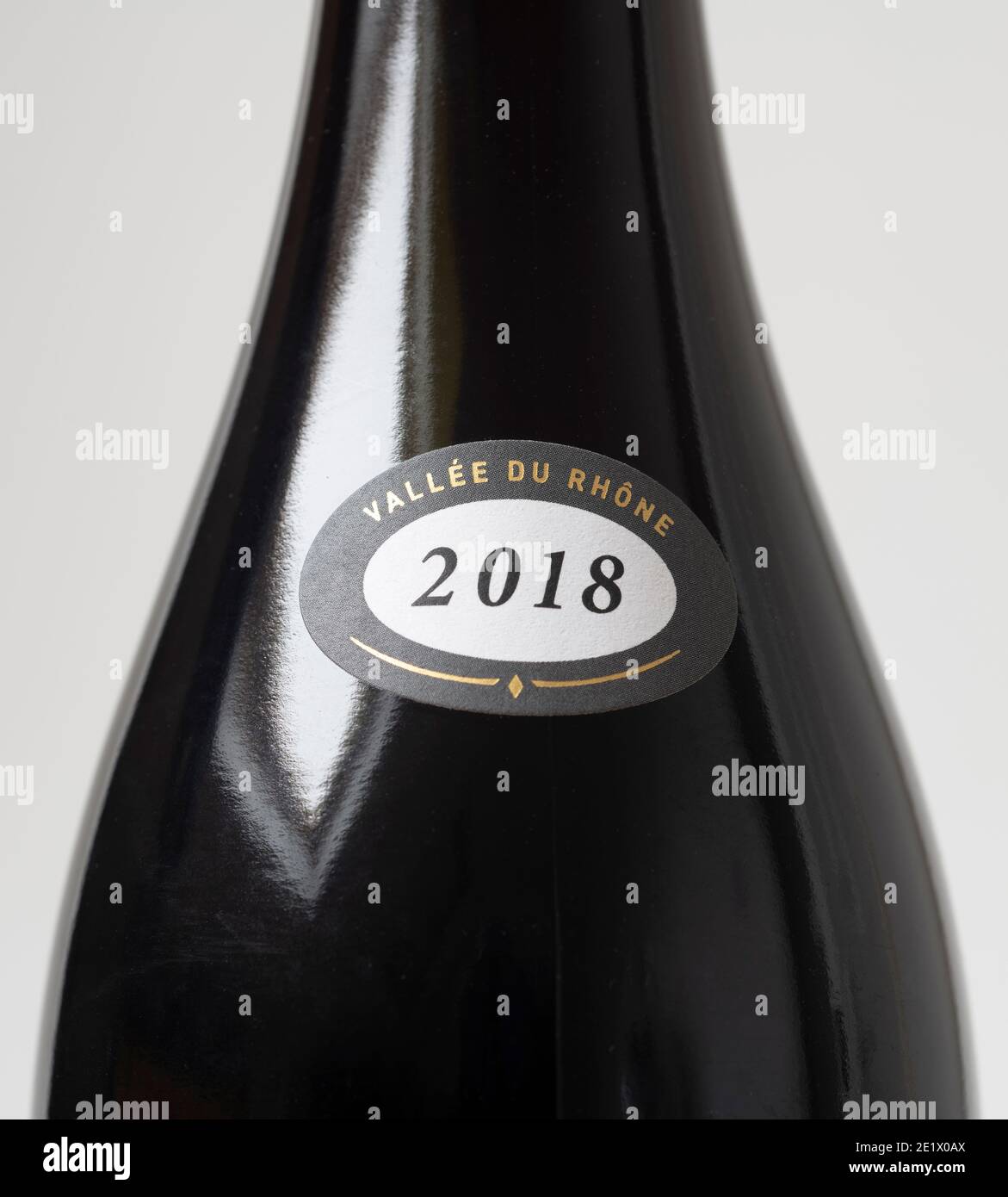 Vallée du Rhône 2018 Crozes Hermitage French red wine bottle neck label Stock Photo