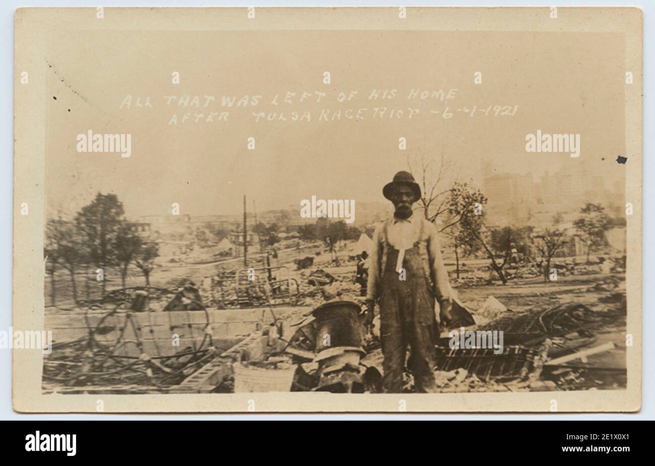 Old photograph of the aftermath of the Tulsa Race Riots. The caption