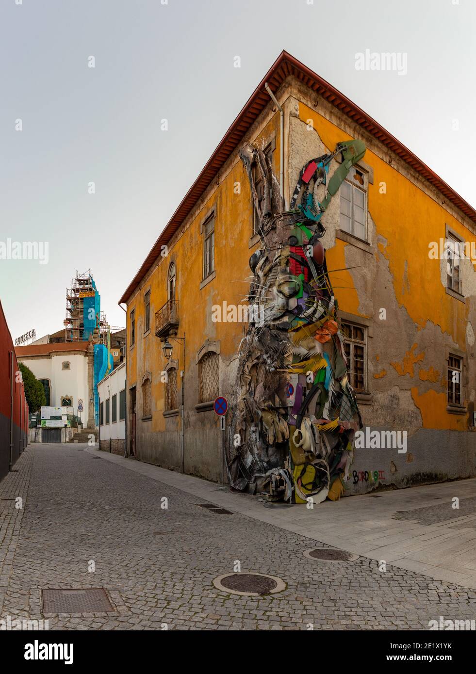 A panorama picture of the "Half Rabbit" street art made by Bordalo II ...