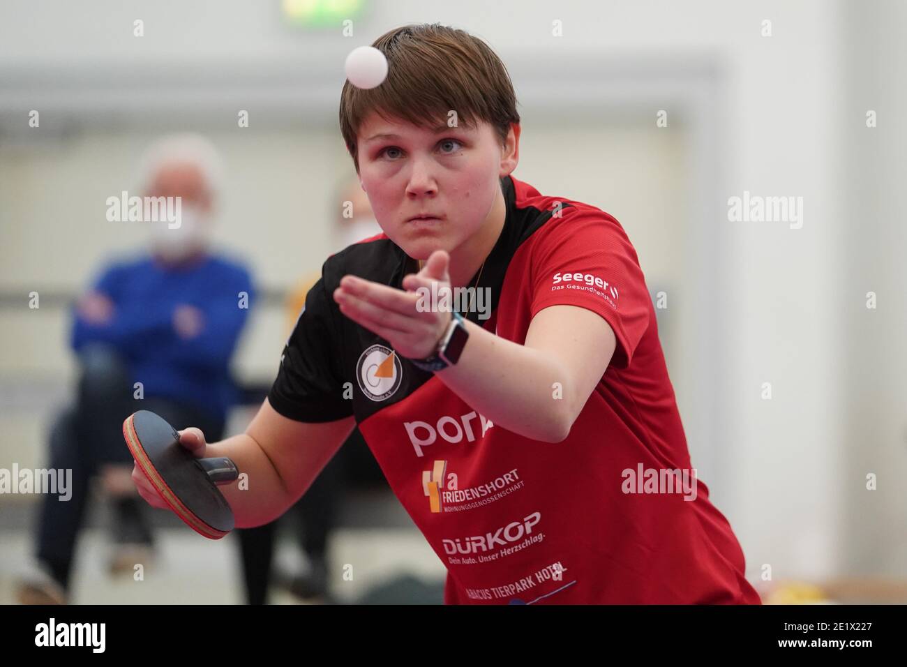 Berlin, Germany. 10th Jan, 2021. Nina Mittelham of ttc berlin eastside hits  the ball against S. Klee of ESV Weil Tischtennis in the semi-finals of the  German Women's Table Tennis Cup Championships.