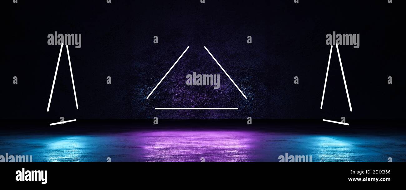 abstract dark neon industrial grunge warehouse concrete room with blue ...