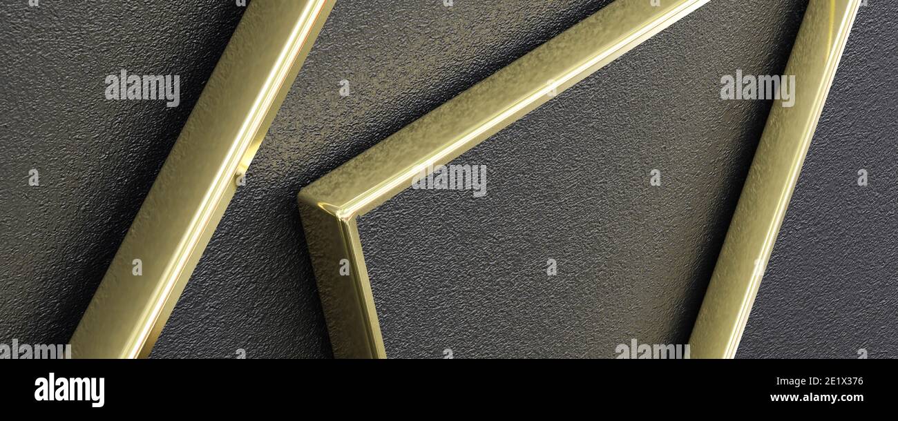 abstract decorative gold black art deco background with black background 3d render illustration Stock Photo