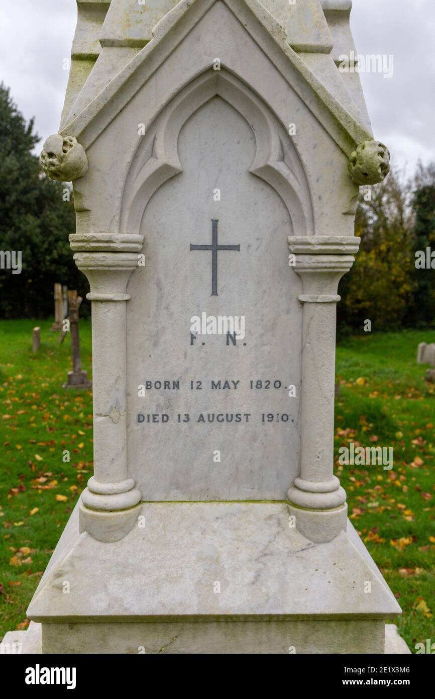 Close up 'F.N.' on the grave of Florence Nightingale, St Margaret of