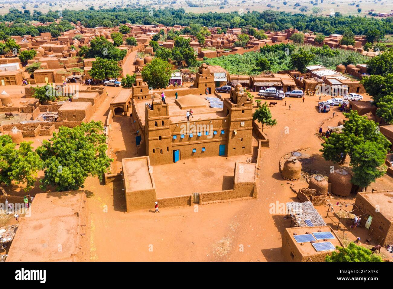 Aerial view, local view, Yama Mosque, Sudano-Sahel Architecture, Yaama, Niger Stock Photo