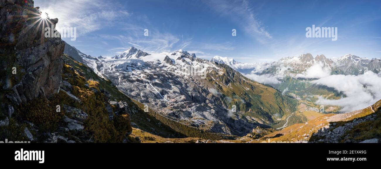 Glacier du Tour, Glacier and mountain peaks, High alpine landscape, Aiguille de Chardonnet, Chamonix, Haute-Savoie, France Stock Photo