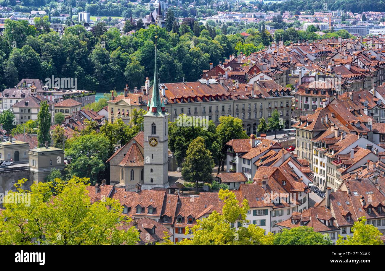 City view, view from the rose garden to the old town, Nydeggkirche, Nydegg district, Bern, Canton of Bern, Switzerland Stock Photo