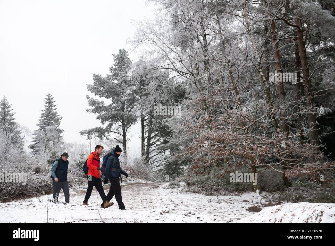 People walking through snow and icy conditions at Lickey Hills Country