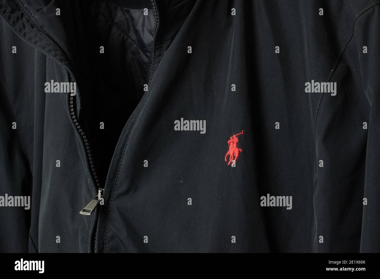 Moscow, Russia - 5 December 2020: Red Polo Ralph Lauren logo symbol on  black jacket, Illustrative Editorial Stock Photo - Alamy