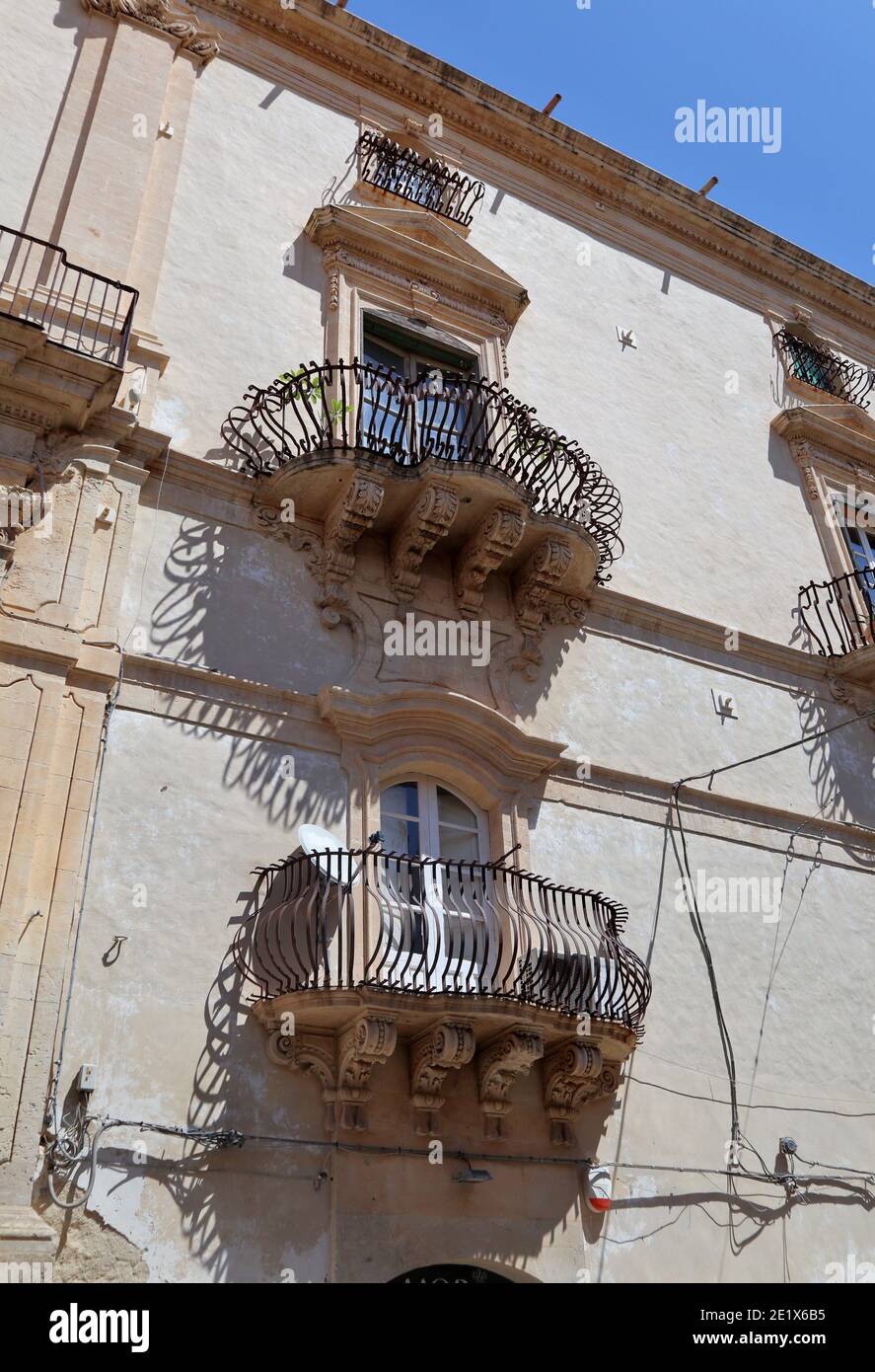 Noto - Balconi di Palazzo Astuto Stock Photo