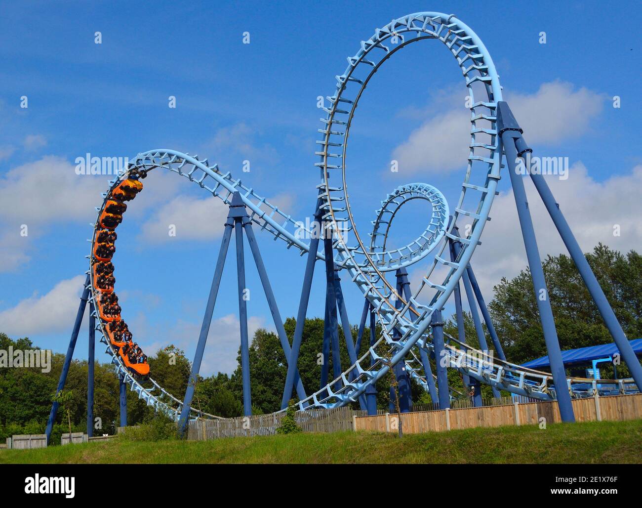 Roller coaster  ride filled  with thrill seekers Stock Photo
