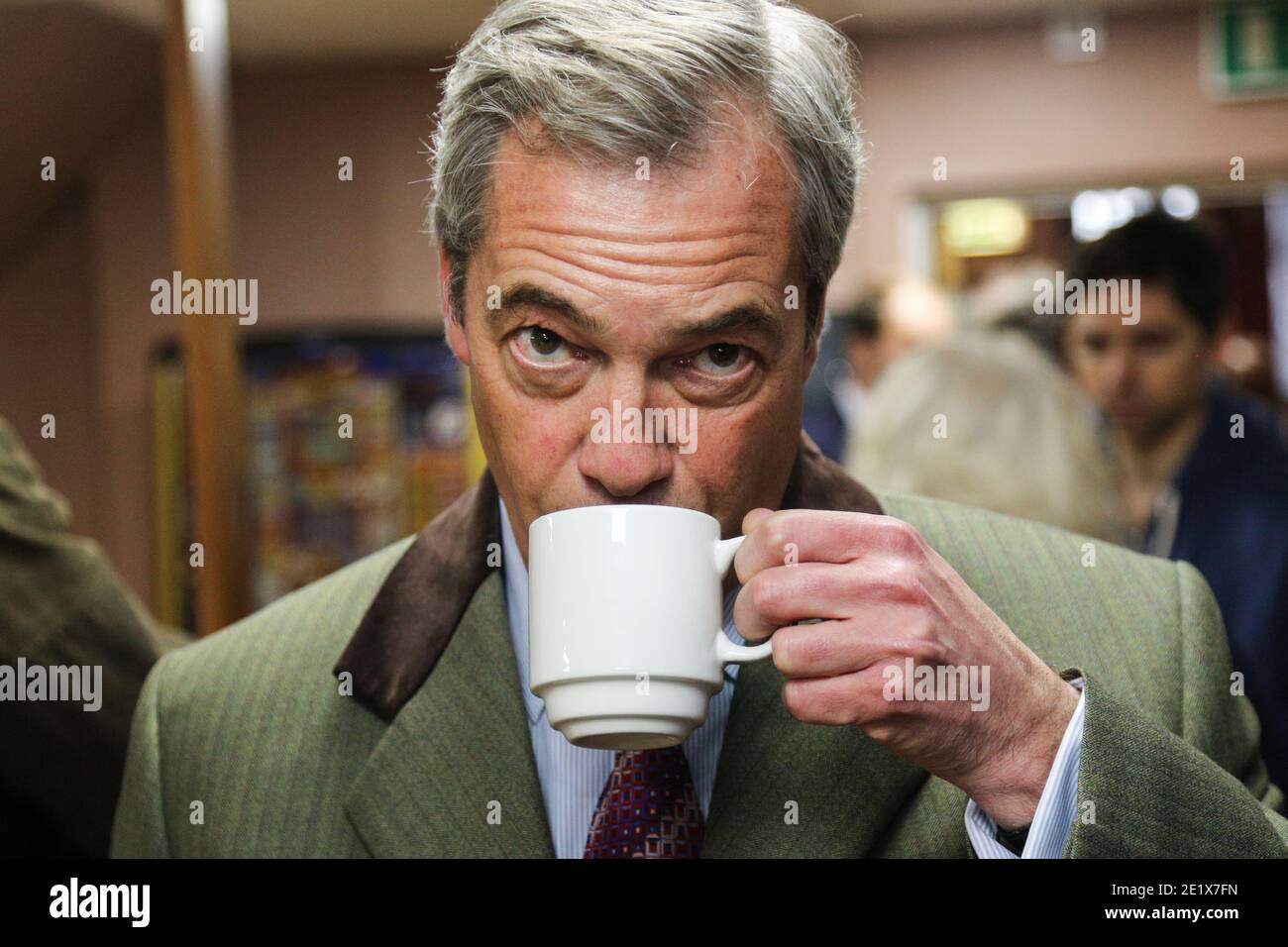 18/04/16. Sheffield, UK. UKIP leader Nigel Farage visits Sheffield to support Steve Winstone’s campaign in the Sheffield Brightside & Hillsborough by- Stock Photo
