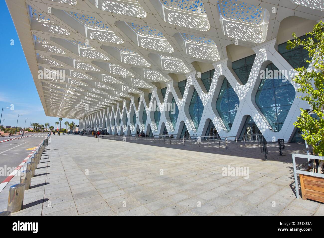 MARRAKESH, MOROCCO - FEBRUARY 15, 2017: front modern facade of aeroport Marrakech Menara in Tensift-El Haouz region. Stock Photo