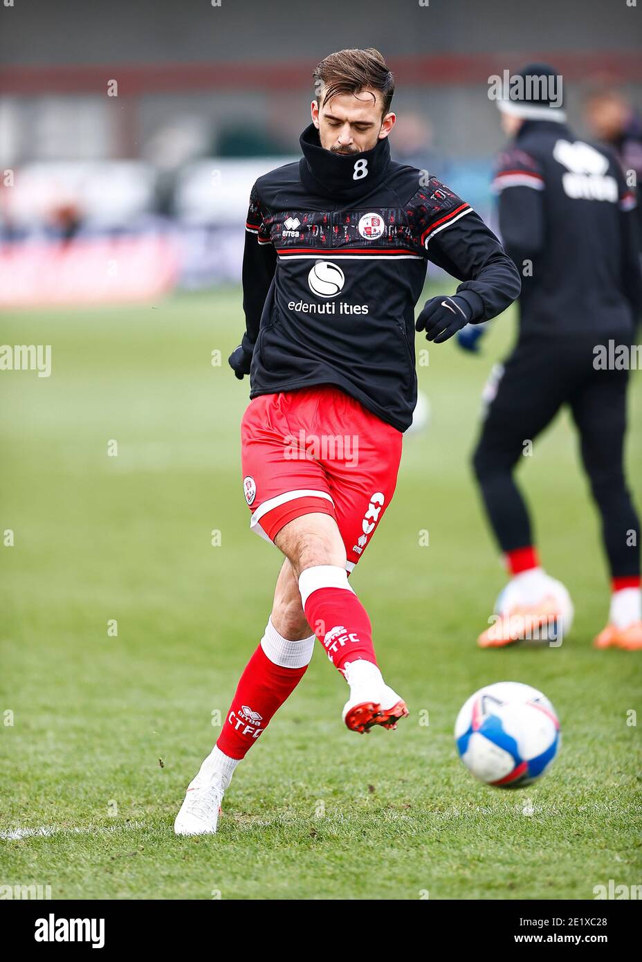 Broadfield Stadium, Crawley, Sussex, UK. 10th Jan, 2021. English FA Cup Football, Crawley Town versus Leeds United; Jack Powell of Crawley warming up Credit: Action Plus Sports/Alamy Live News Stock Photo
