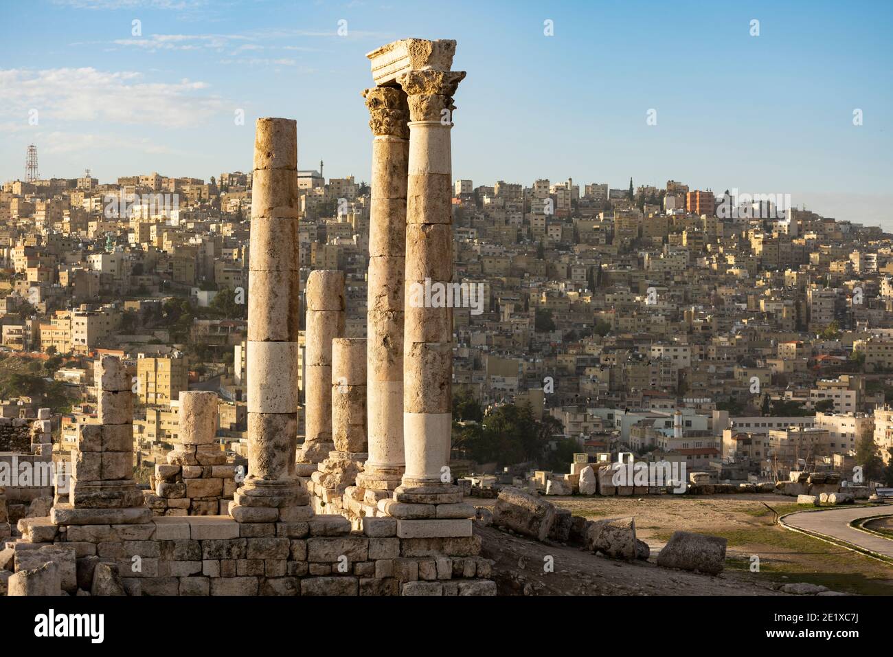 Stunning view of the old ruins in the Amman Citadel, Jordan. The Amman Citadel is a historical site at the center of downtown Amman, Jordan Stock Photo