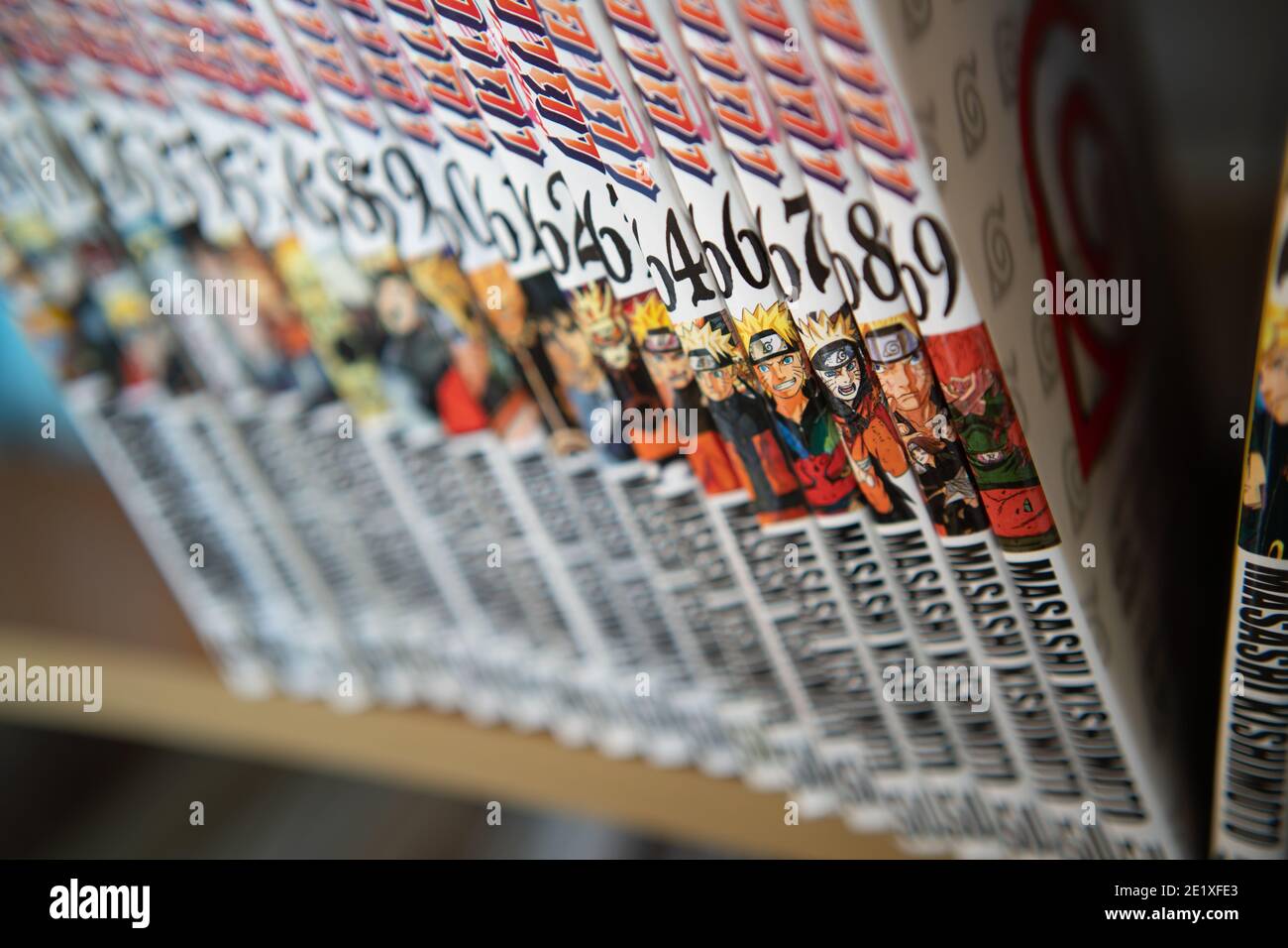 Bangkok, Thailand - January 10, 2021 : Naruto Shippuden manga books on the book shelf. Stock Photo