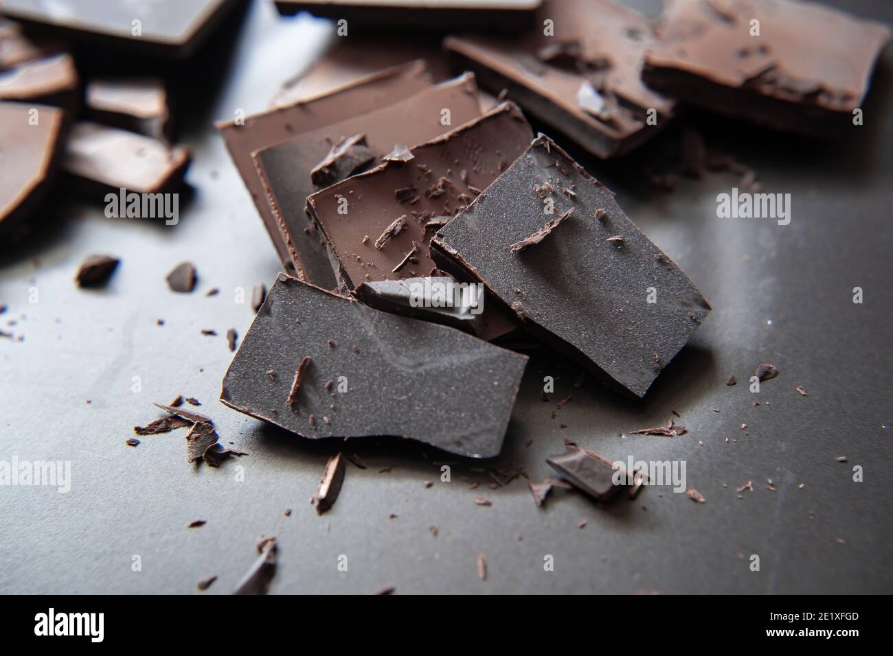 crushed chocolate on a dish background Stock Photo