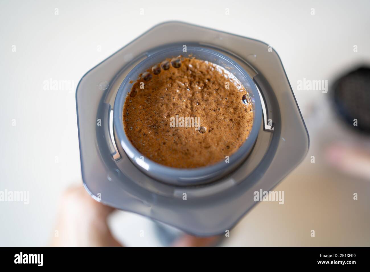 Making coffee with an aeropress Stock Photo