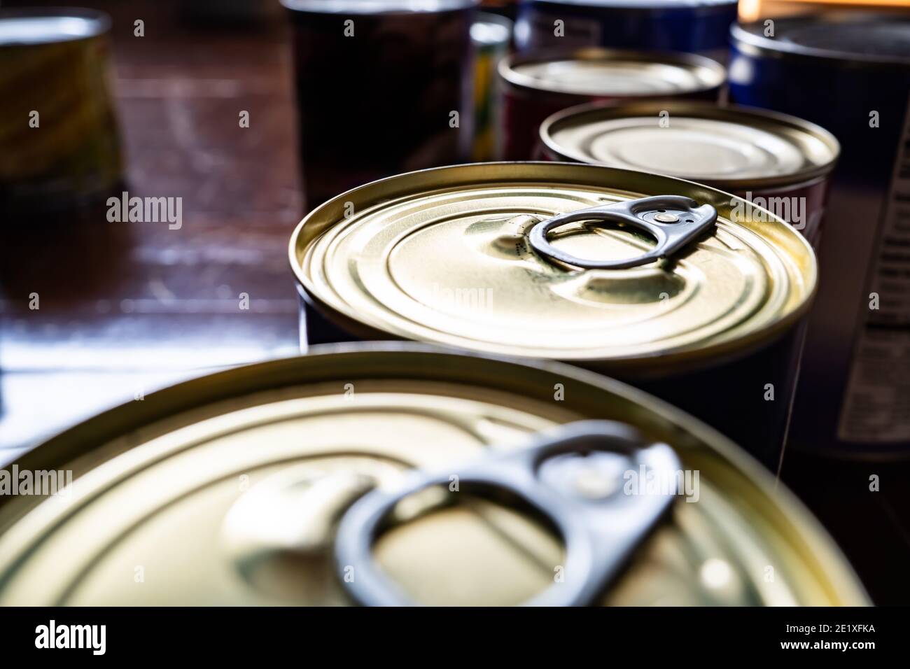 Close up shot of canned foods Stock Photo