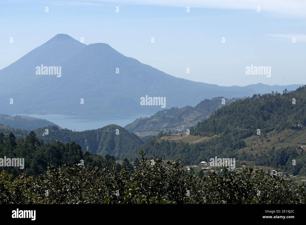 Guatemala, Central America: Lake Atitlán (Atitlan) with volcanos Toliman and Atitlan Stock Photo