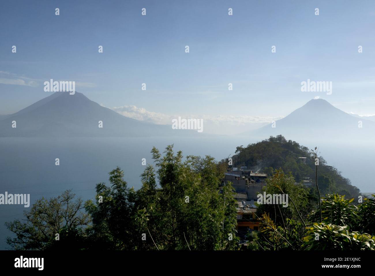 Guatemala, Central America: Lake Atitlán (Atitlan) with volcanos Toliman, Atitlan, San Pedro Stock Photo